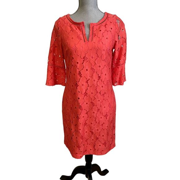Jessica Howard Lace Coral Shift Dress A-line Women's Size 8P - Picture 2 of 11